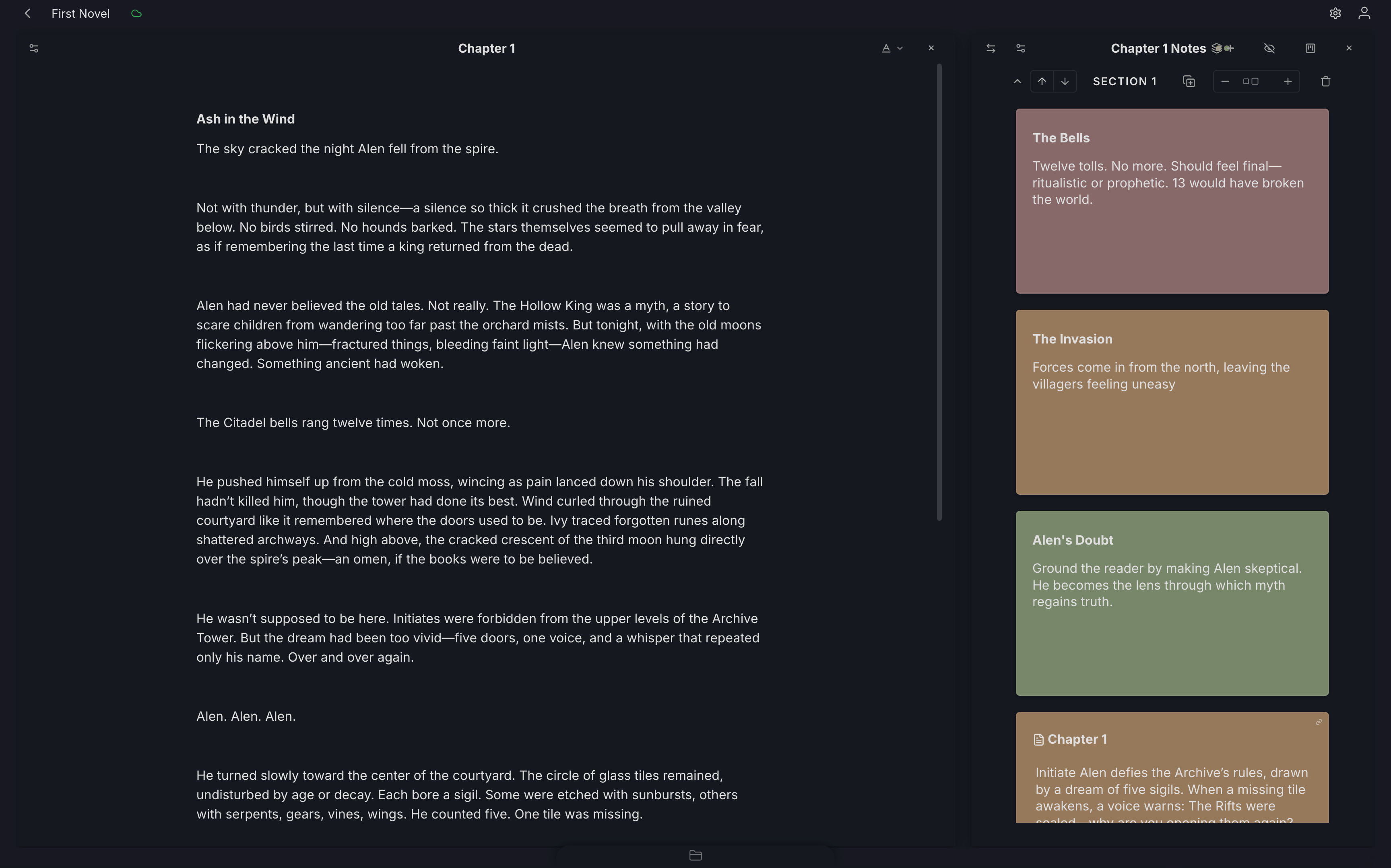 Studio showing a clean, intuitive writing interface